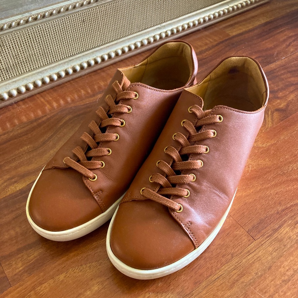 {sezane} tan jack sneakers size 39